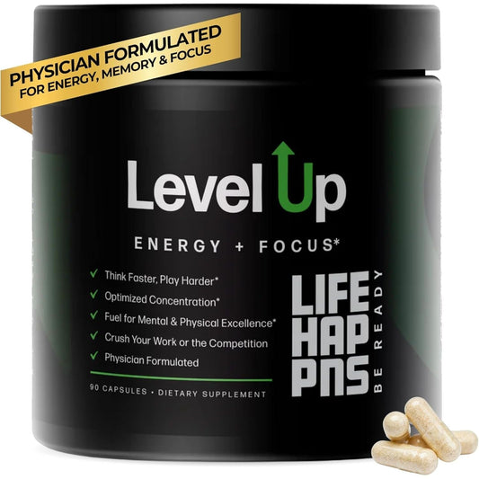 Life Happns Level up Energy and Focus Supplement 90 Capsules