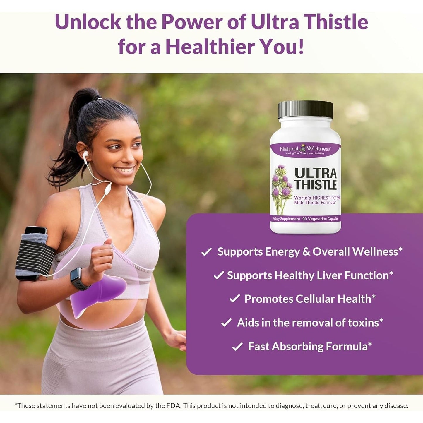 Natural Wellness Ultrathistle® Advanced Milk Thistle Liver Support - Herbal Liver Cleanse & Detox Supplement, 30-Day Supply