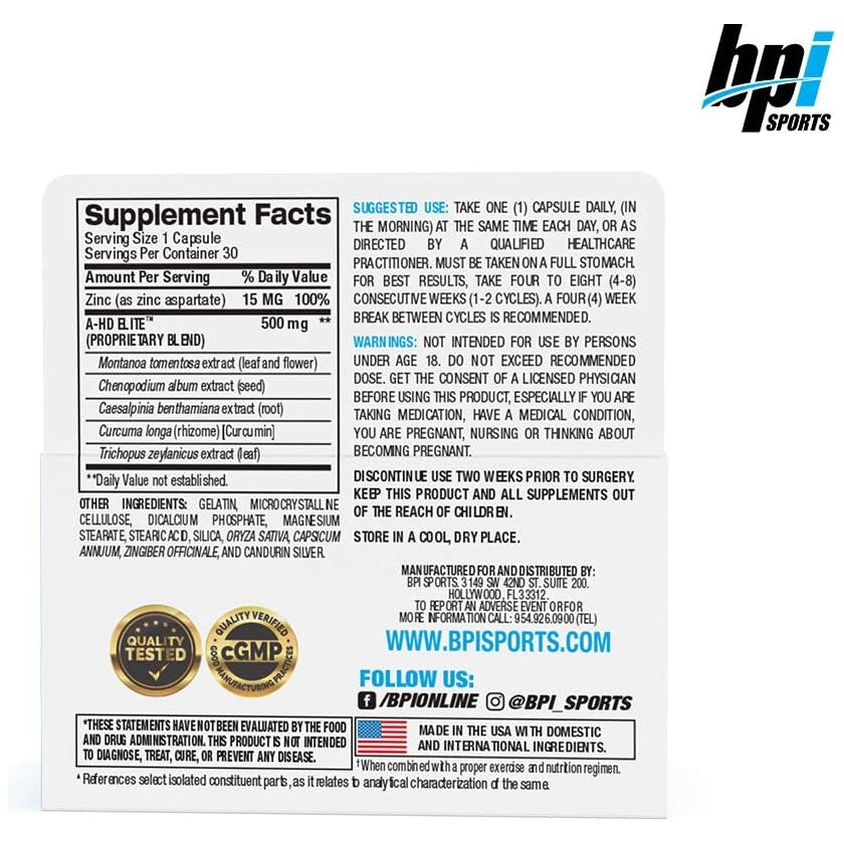 BPI Sports A-HD Elite – Men’S Powerful Testosterone Booster – Natural Stamina, Strength, Sexual Support 30 Servings