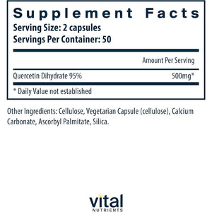 Vital Nutrients Quercetin with Bioflavonoids for Sinus, Respiratory, Heart, & Immune Function Support 500Mg | 100 Capsules