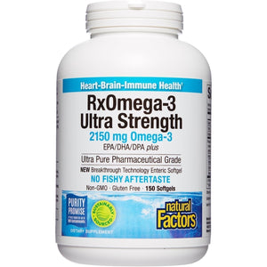 Natural Factors, Ultra Strength Rxomega-3 Fish Oil, 2,150 Mg, No Fishy Aftertaste, 150 Softgels