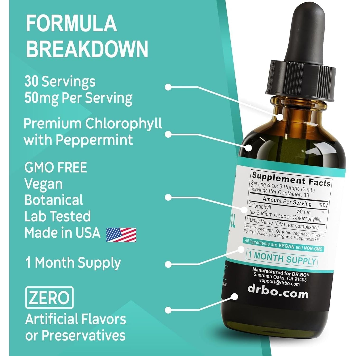 Chlorophyll Liquid Drops Body Detox - Vegan Liquid Chlorophyll Drops Odor Cleanse Supplement 2 Oz