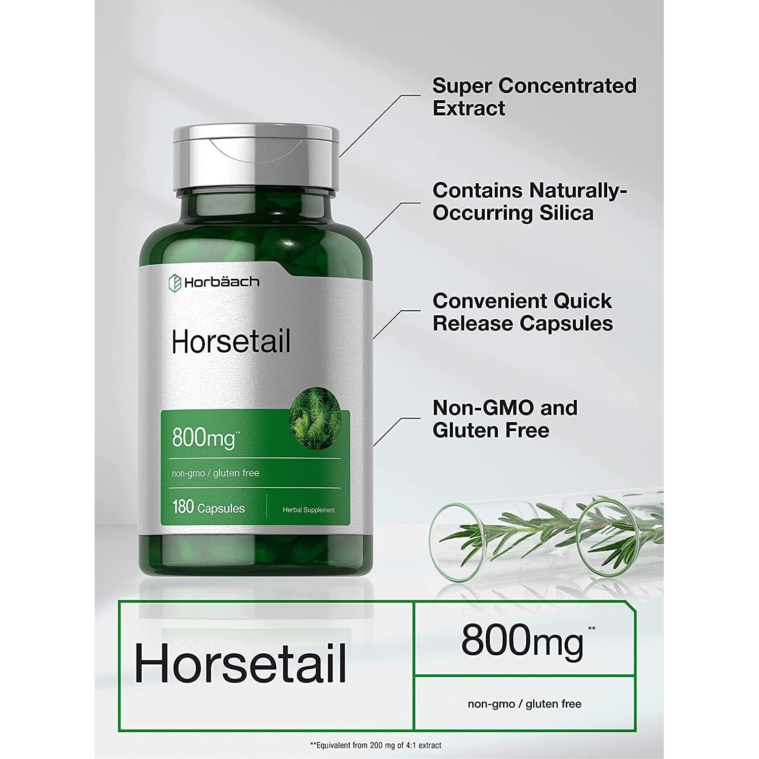 Horbäach Horsetail Herb Capsules 800Mg | 180 Count