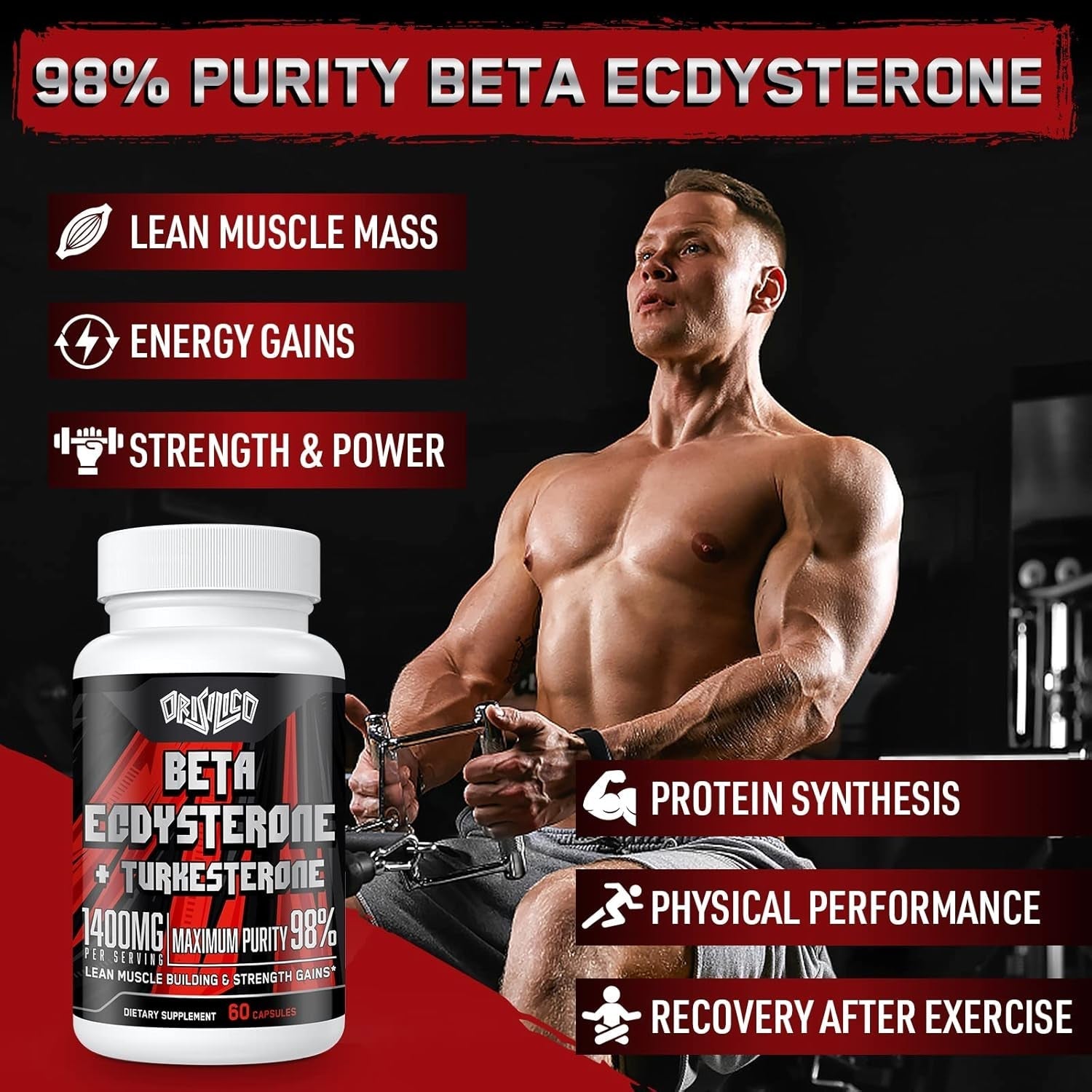 1400Mg Beta Ecdysterone and Turkesterone Supplements for Muscle Mass,Strength, Protein Synthesis, 60 Capsules