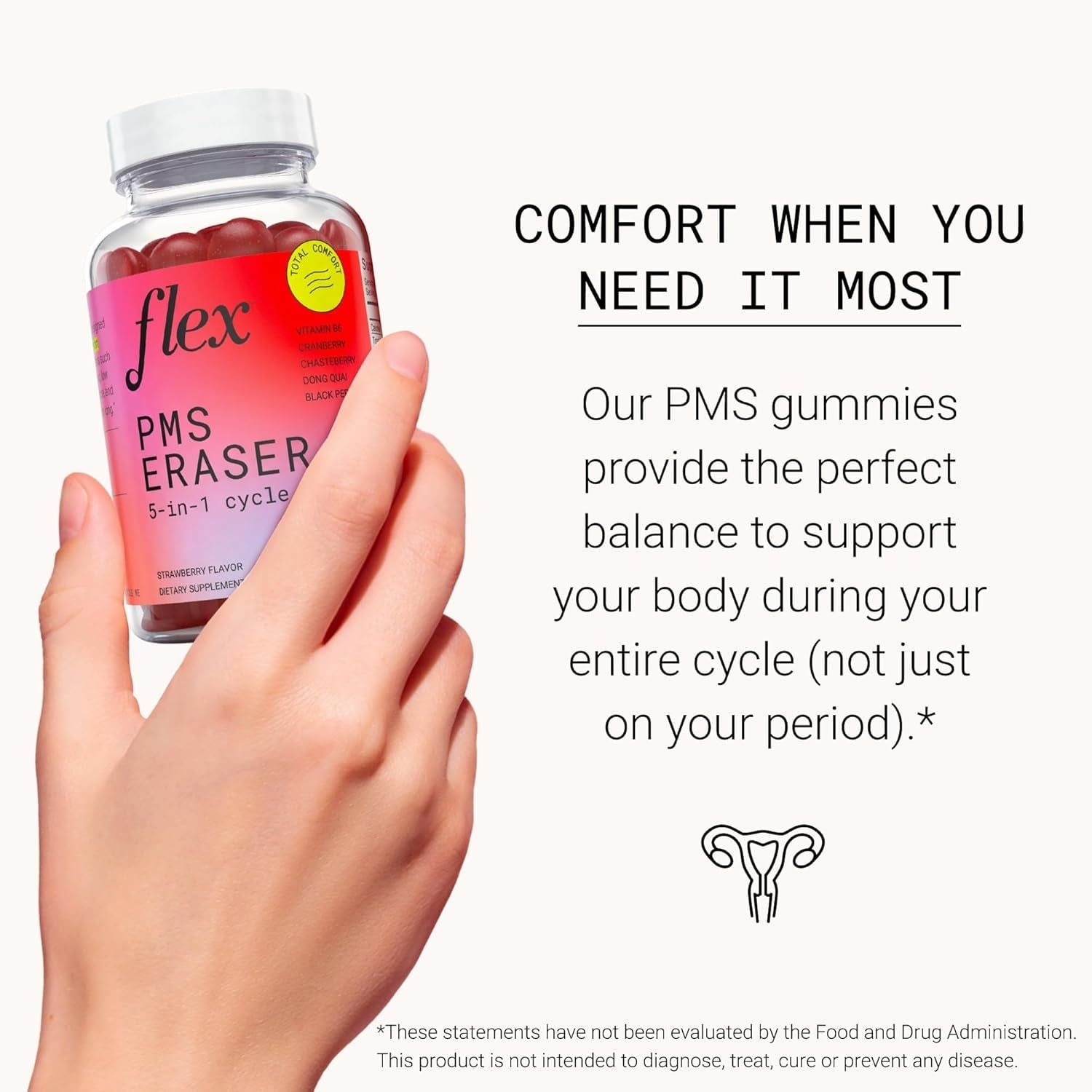 FLEX PMS Eraser - Relief Targets Cramping, Bloating, Mood, Fatigue, Helps PMS Symptoms  60 Gummies