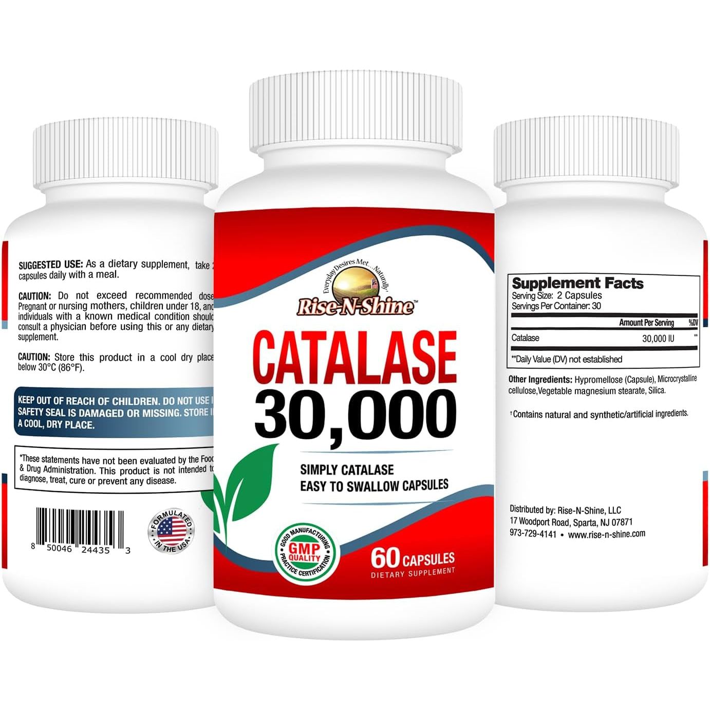 Rise-N-Shine Catalase Supplement 30,000 - Powerful Antioxidant Enzyme for Hair Health Support- 60 Capsules