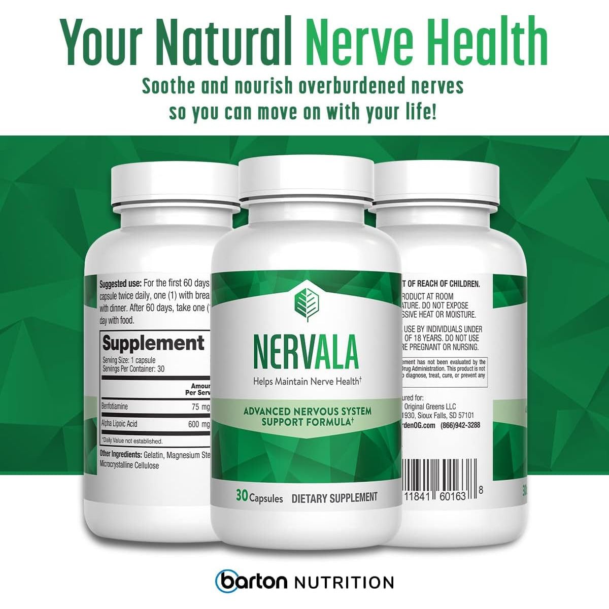 Nervala - Advanced Nerve Support Formula with Alpha Lipoic Acid 600Mg, Vitamin B 1 or Benfotiamine 75Mg - 30 Capsules 