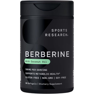 Sports Research Berberine Supplement with Coconut Oil - Herbal & Ayurvedic Metabolic Health Support - 90 Softgels