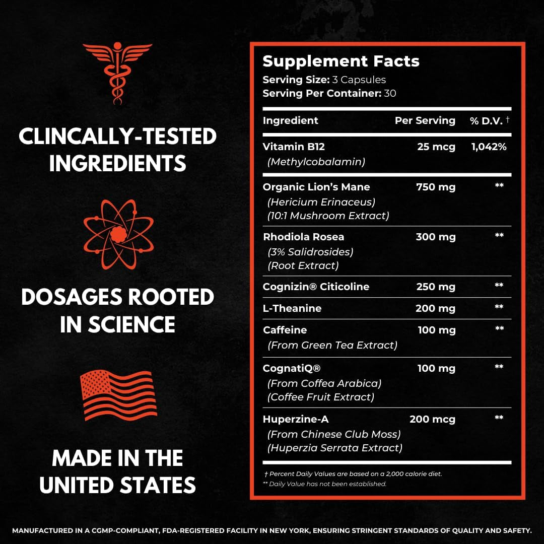 8-IN-1 All-Natural Nootropic Supplement for Focus, Energy, & Memory Support