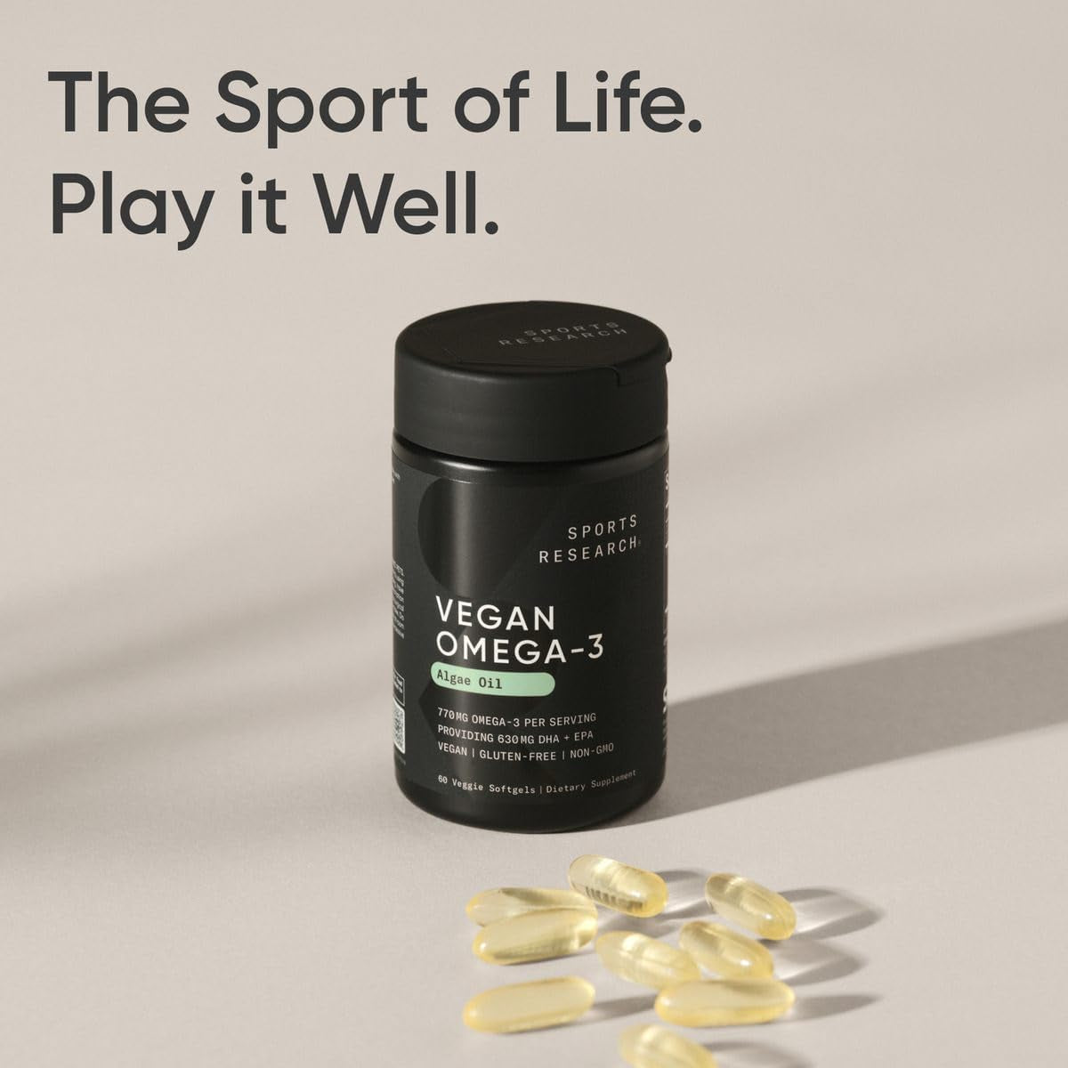 Sports Research® Vegan Omega-3 Fish Oil Alternative from Algae Oil - 60 Plantgel Capsules