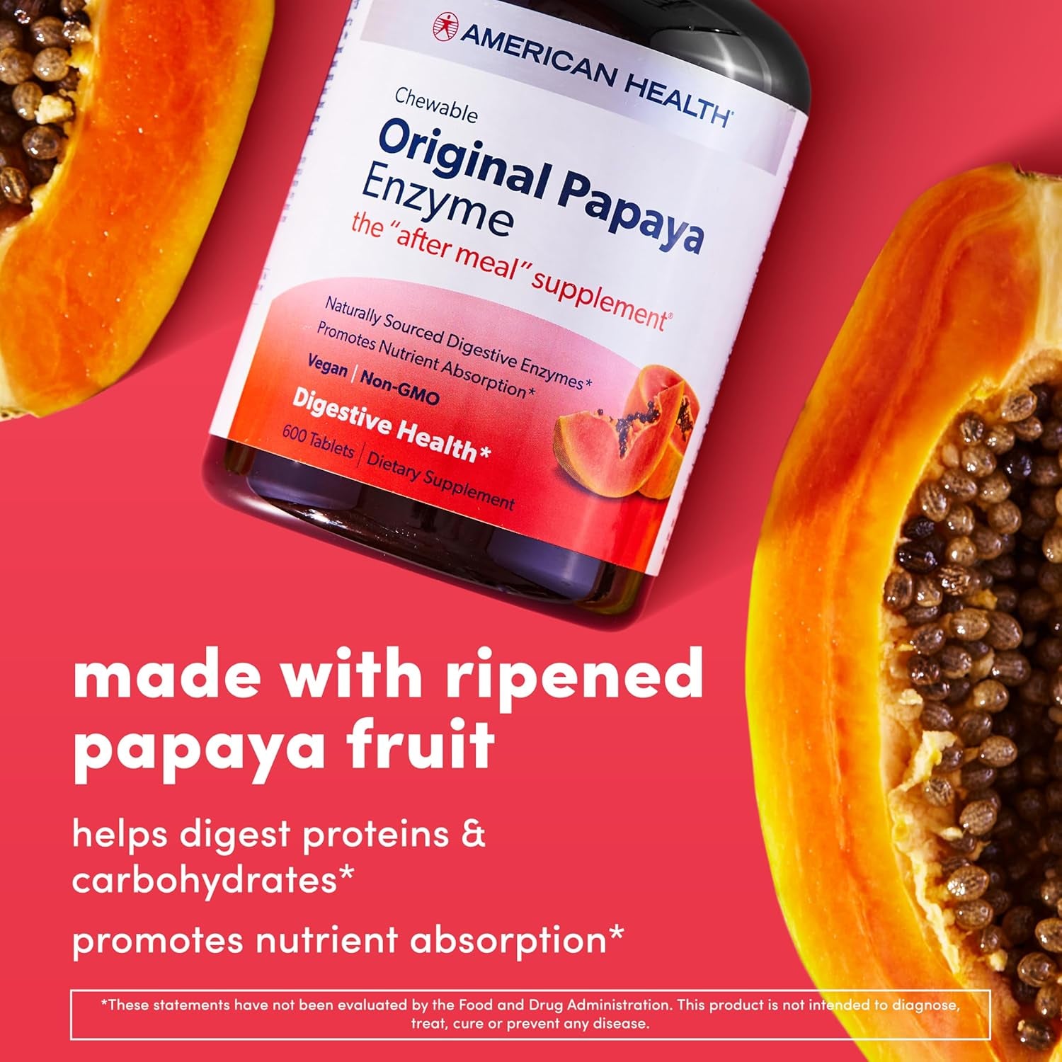 American Health Original Papaya Digestive Enzyme Chewable Tablets - (600 Count/200 Servings)