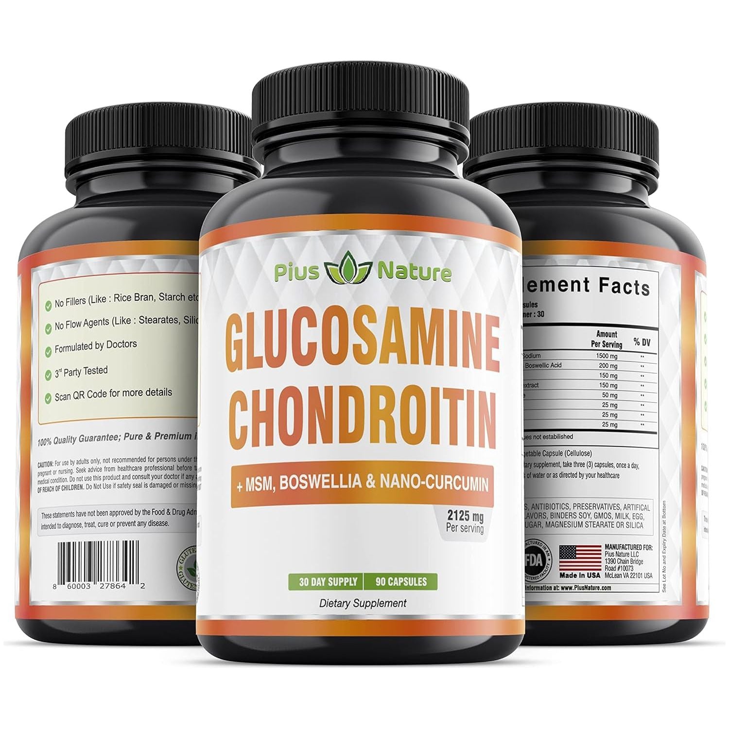 Glucosamine Chondroitin MSM Boswellia Curcumin Bromelain Quercetin - 90 Caps/30 Servings