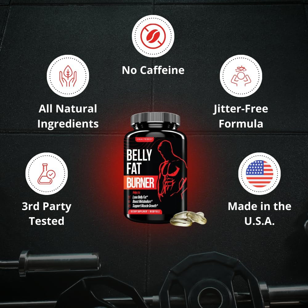 UNALTERED Belly Fat Burner for Men - Natural Weight Loss Pills to Support Reduced Body Fat - 90 Capsules