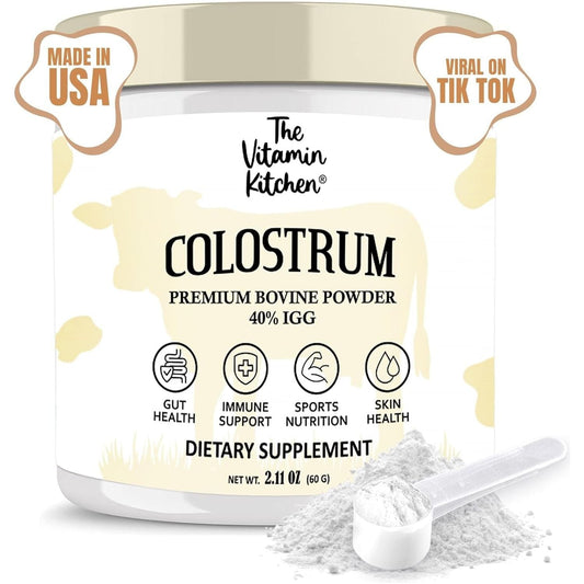 Bovine Colostrum Powder Supplement (40% Igg + No Fillers) for Gut & Digestive Health, Muscle Recovery & Growth (60 Servings)
