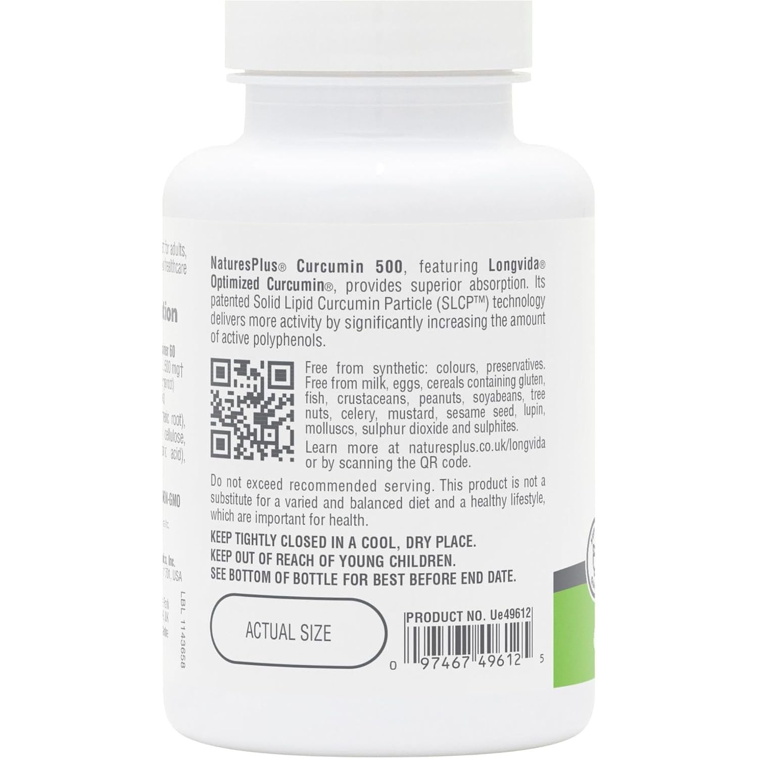 Natures plus PRO Longvida Curcumin 500 Mg - Promotes Healthy Free Radical Protection  - 60 Servings