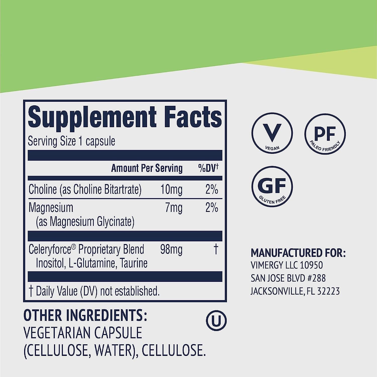 Vimergy Celeryforce – Nutrients and Amino Acids – Supports Your Wellness Routine  – 60 Capsules