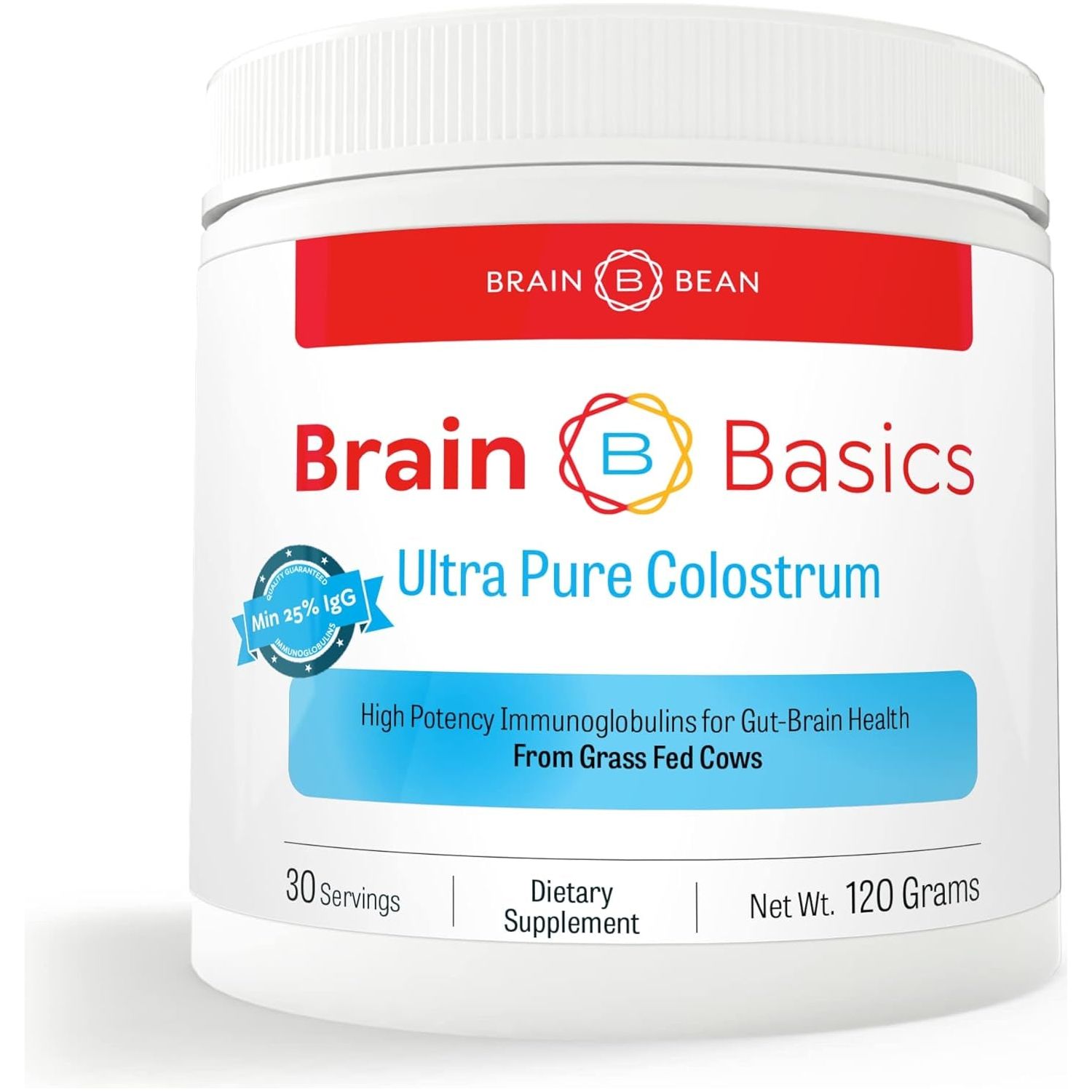 Brain Basics Ultra-Pure Colostrum, 4000Mg for Gut-Brain-Immune Health, Glowing Hair and Skin 120 Grams - 30 Servings