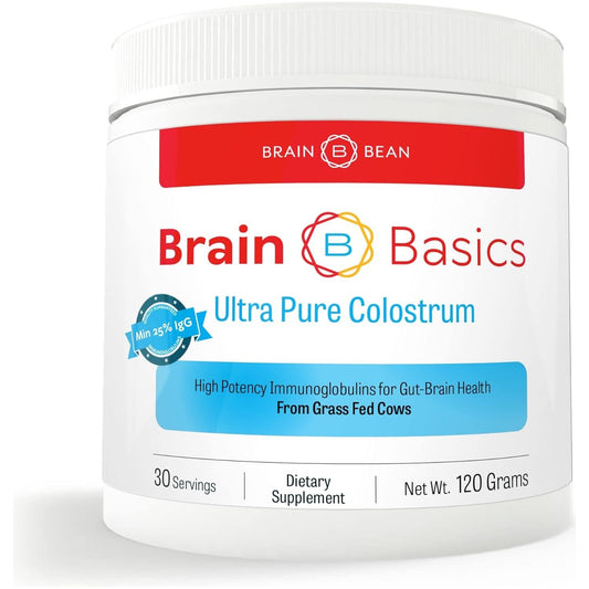 Brain Basics Ultra-Pure Colostrum, 4000Mg for Gut-Brain-Immune Health, Glowing Hair and Skin 120 Grams - 30 Servings