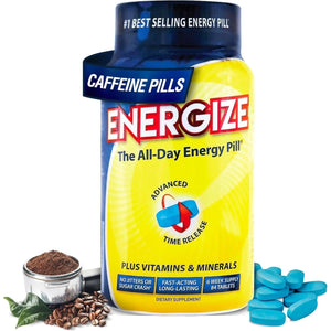 Energize Caffeine Pills, Fast Acting All Day Energy Pills & Natural Nootropics Support Supplement (84 Tablets)