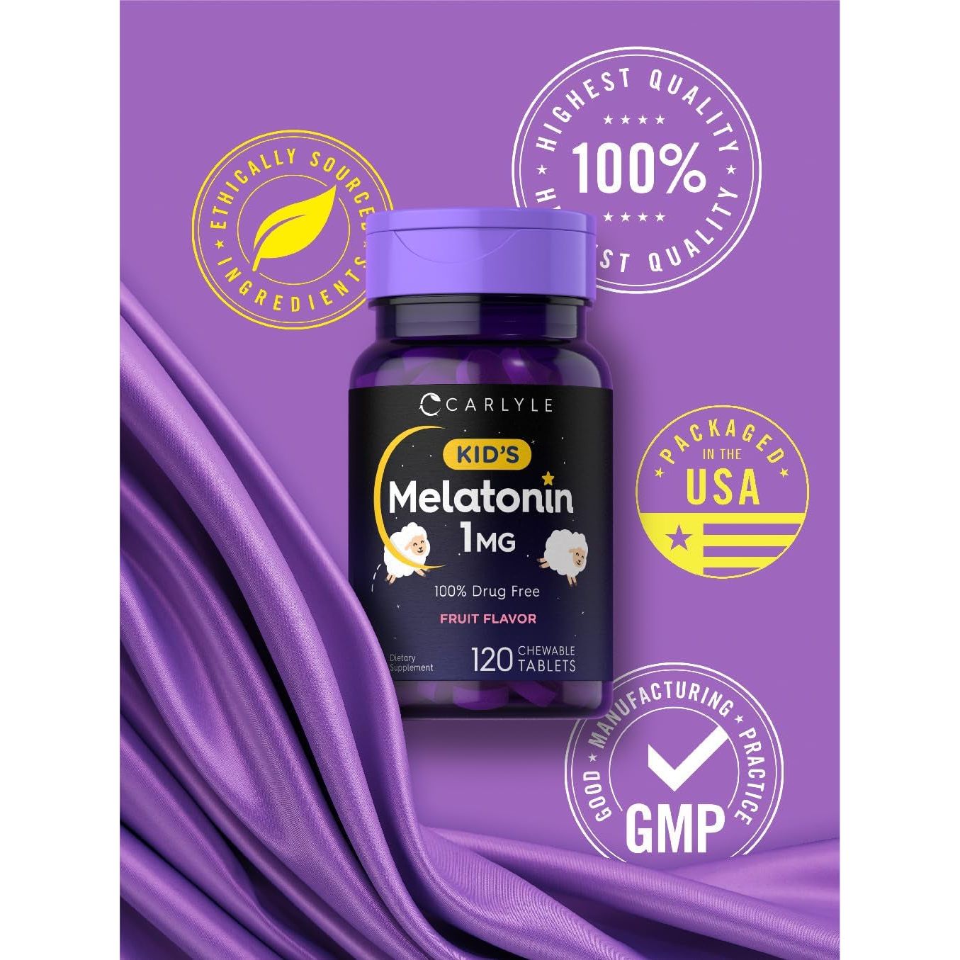 Carlyle Kids Melatonin 1Mg | Fruit Flavor - 120 Chewable Tablets