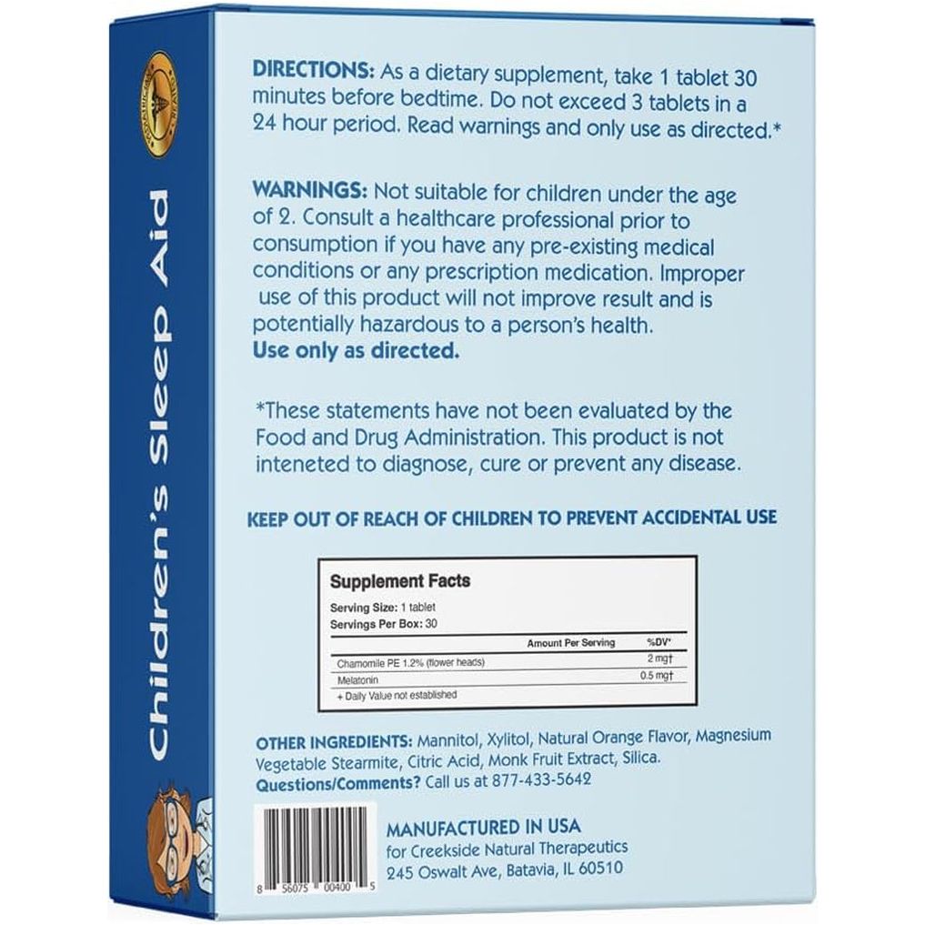 Creekside Naturals Children’S Sleep Aid with Melatonin and Chamomile 30 EZ Melt Tablets