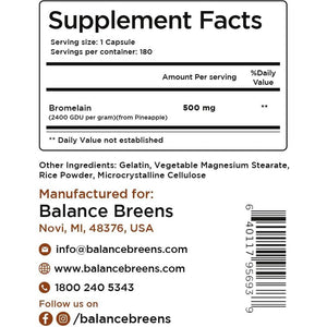 Balancebreens Bromelain 500Mg, 180 Capsules - Pineapple Extract Digestive Enzyme, Supports Digestion and Joint Health Supplement