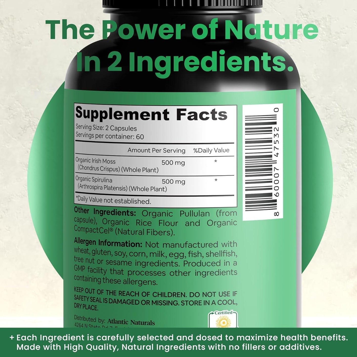 Atlantic Naturals Sea Moss with Spirulina Superfood Capsules (120 Ct)