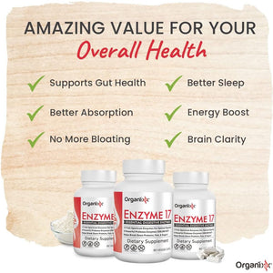 Organixx Enzyme 17 Essential Digestive Enzymes for Gut Health & Optimal Digestive Health, 80 Veggie Capsules