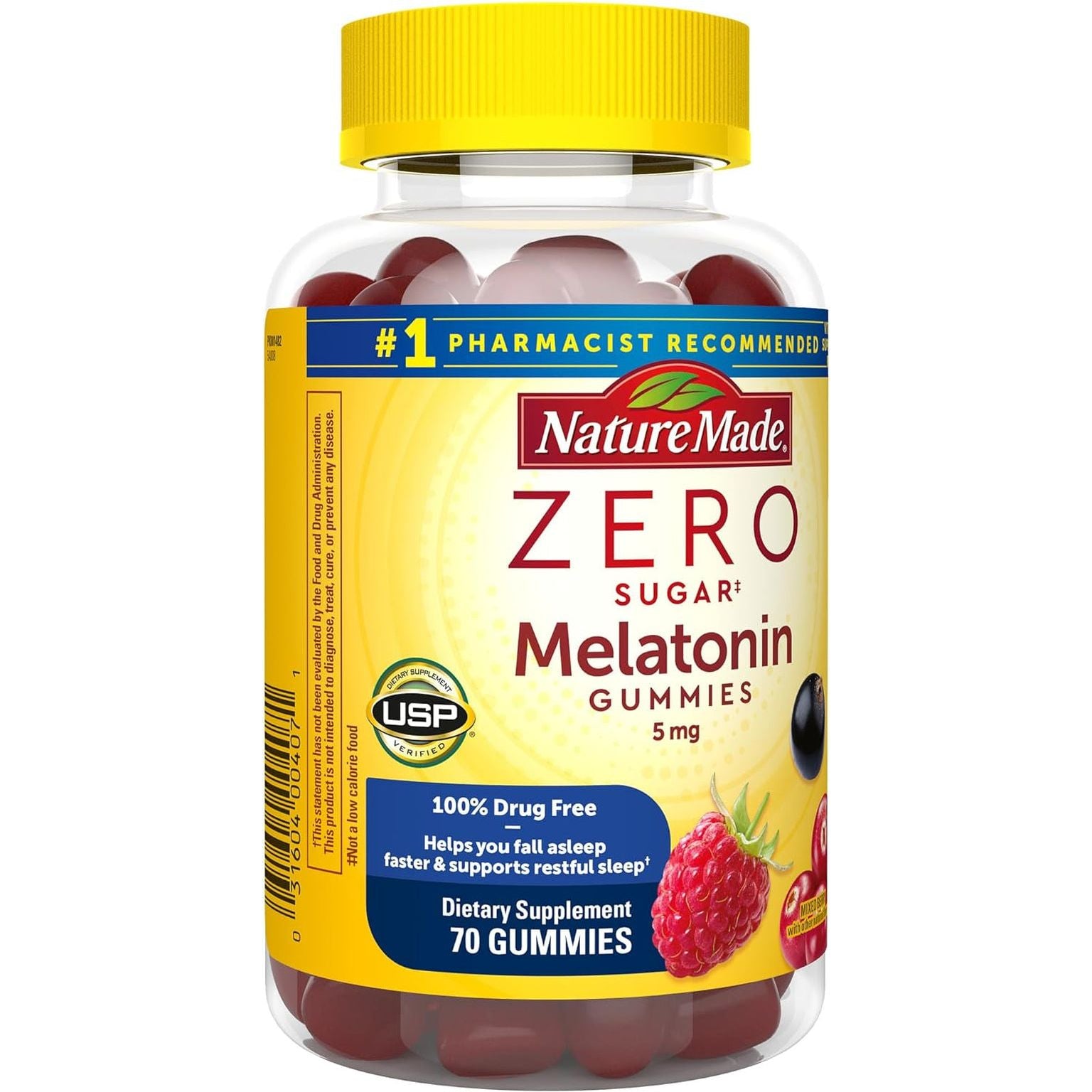 Nature Made Zero Sugar Melatonin 5Mg Extra Strength Gummies 70 Day Supply