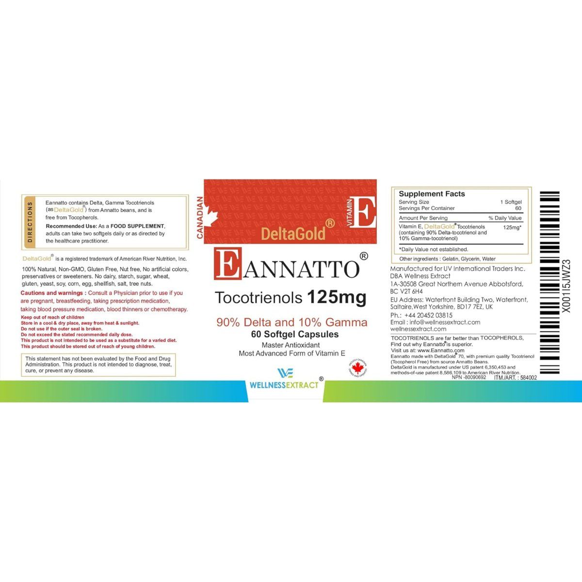 Eannatto Tocotrienols Vitamin E Supplements (125MG 60 Softgels) - Suppviv