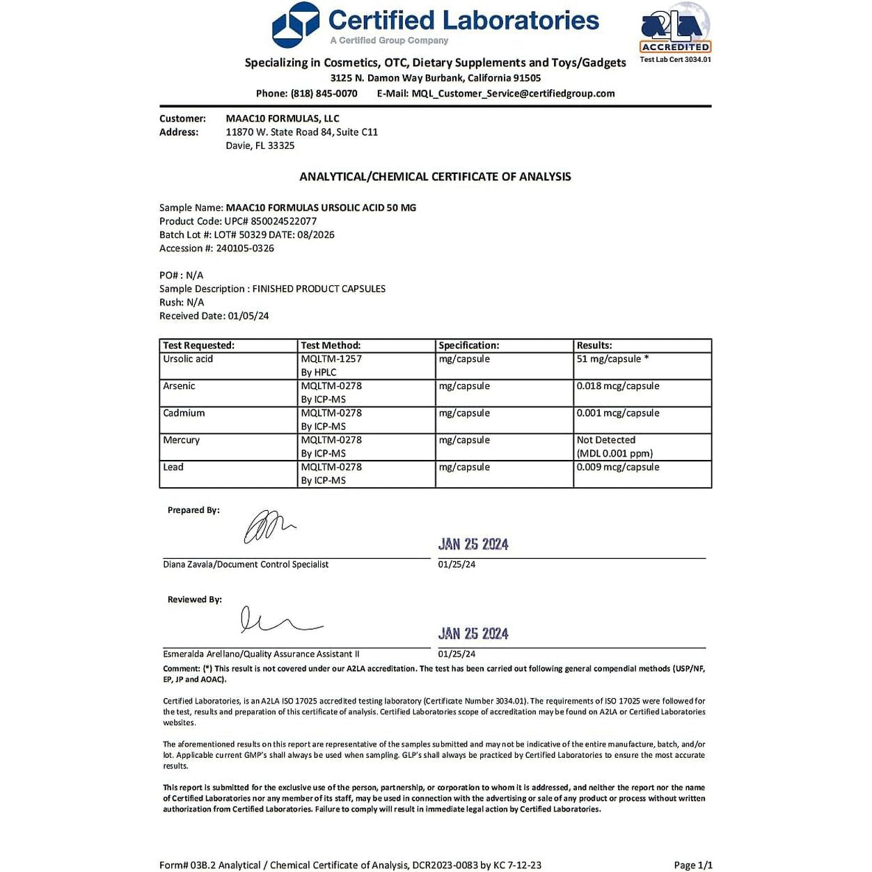 MAAC10 Ursolic Acid 50Mg | Sourced from Rosemary Extract | AMPK & Sirtuin Activator (100 Capsules) 