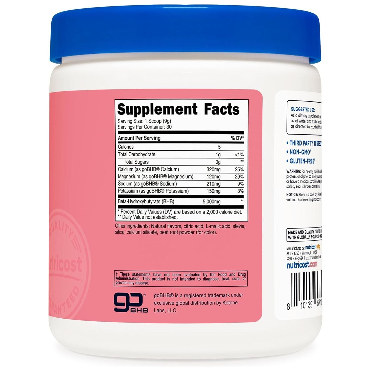 Nutricost BHB Salts Drink Mix 5g per Serving (30 Servings, Strawberry Lemonade Flavored)