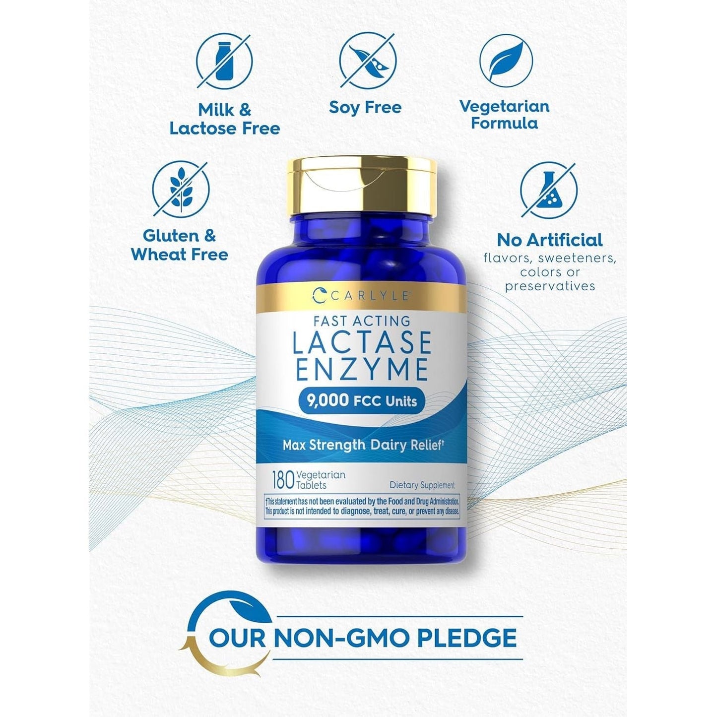 Carlyle Lactase Enzyme Pills 9000 FCC | 180 Tablets | Fast Acting Dairy Relief Supplement