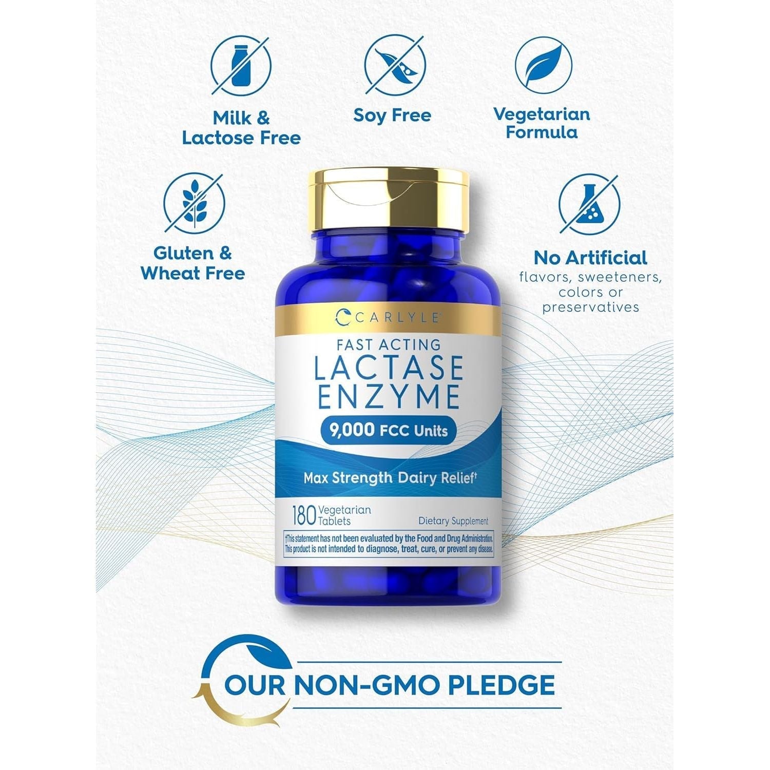 Carlyle Lactase Enzyme Pills 9000 FCC | 180 Tablets | Fast Acting Dairy Relief Supplement