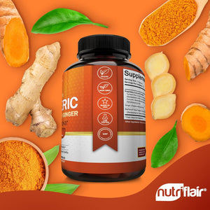 Nutriflair Turmeric Curcumin with Ginger and Bioperine Black Pepper Supplements, 180 Capsules