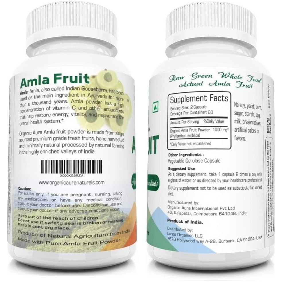 AMLA Capsules. 1000Mg - Natural Vitamin C and Antioxidants 120 Veg Capsules