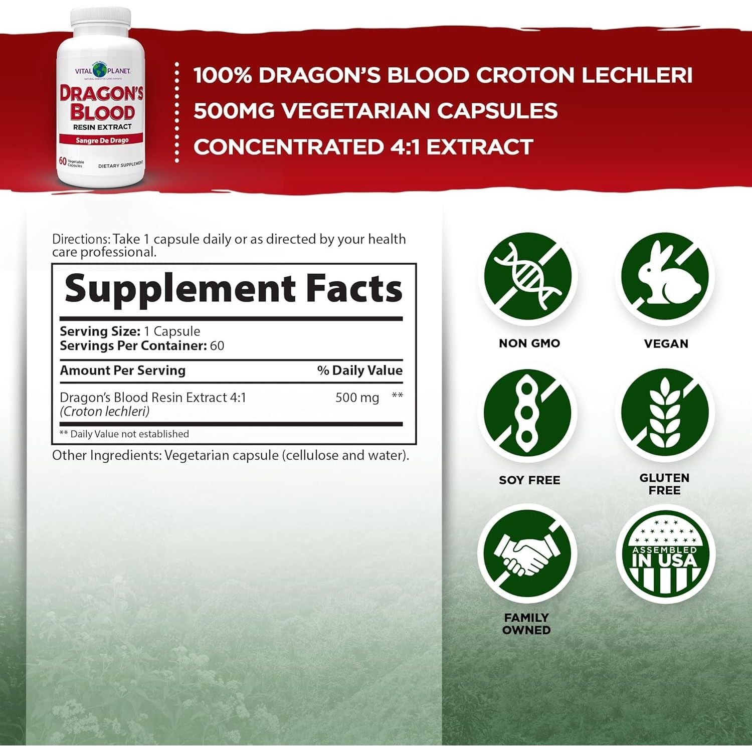 Vital Planet - Dragon'S Blood Resin Extract for Digestive Health 500Mg 60 Capsules