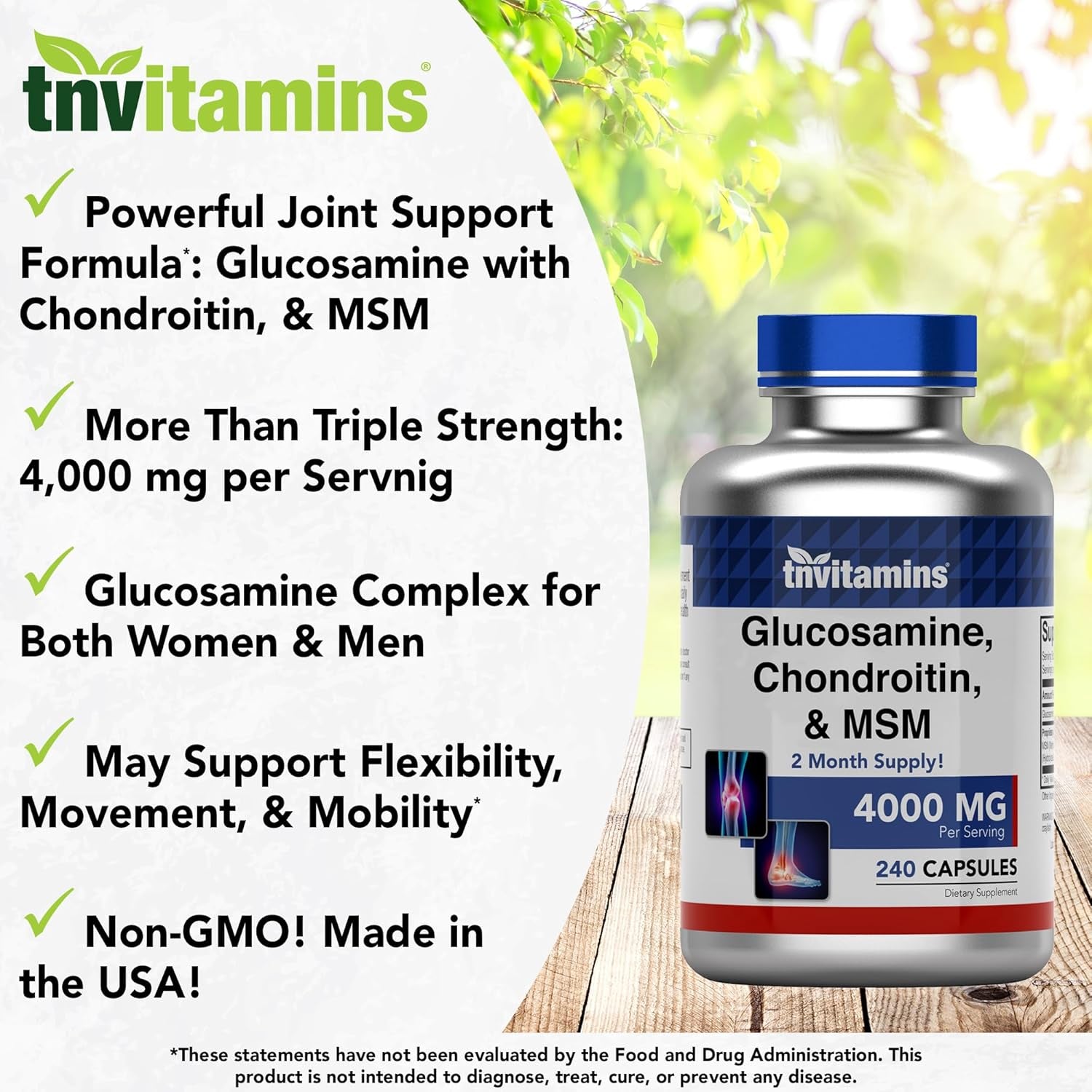 Glucosamine, Chondroitin, & MSM  | Joint Support Supplement Complex* (4000 MG - 240 Capsules) 