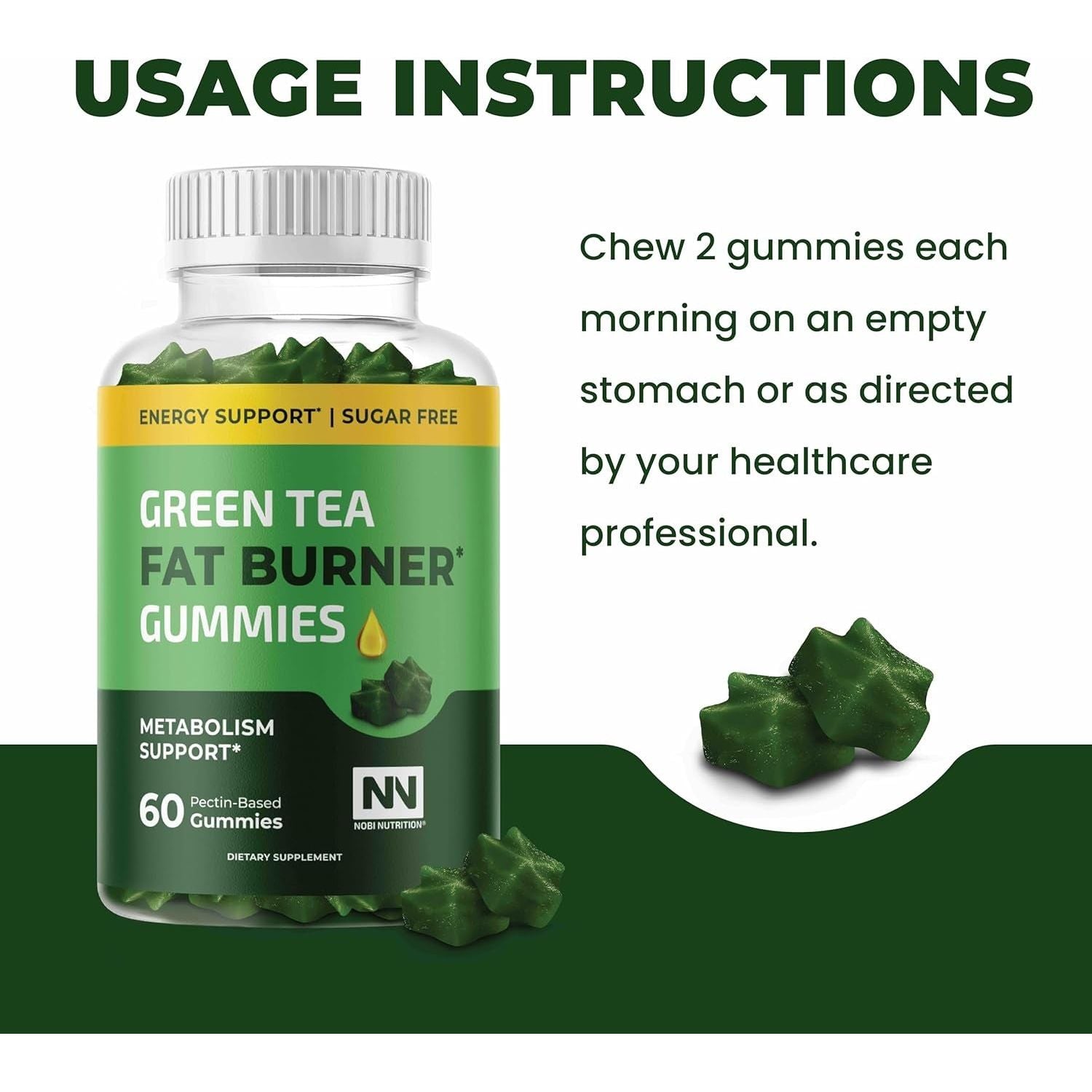 Nobi Nutrition Green Tea Fat Burner Gummies for Weight Loss
