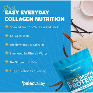 Paleovalley 100% Grass Fed Bone Broth Protein Powder - Vanilla - 28 Servings