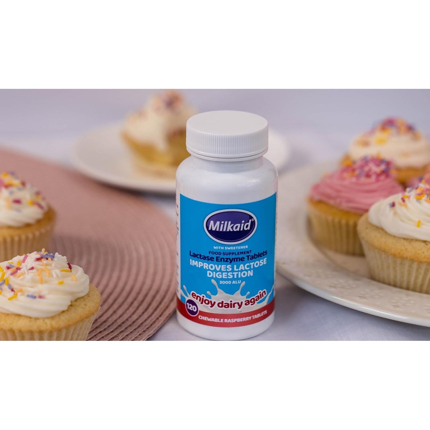 Milkaid Lactase Enzyme Chewable Tablets for Lactose Intolerance Relief | Prevents Gas, Bloating & Diarrhea | 120 Tablets