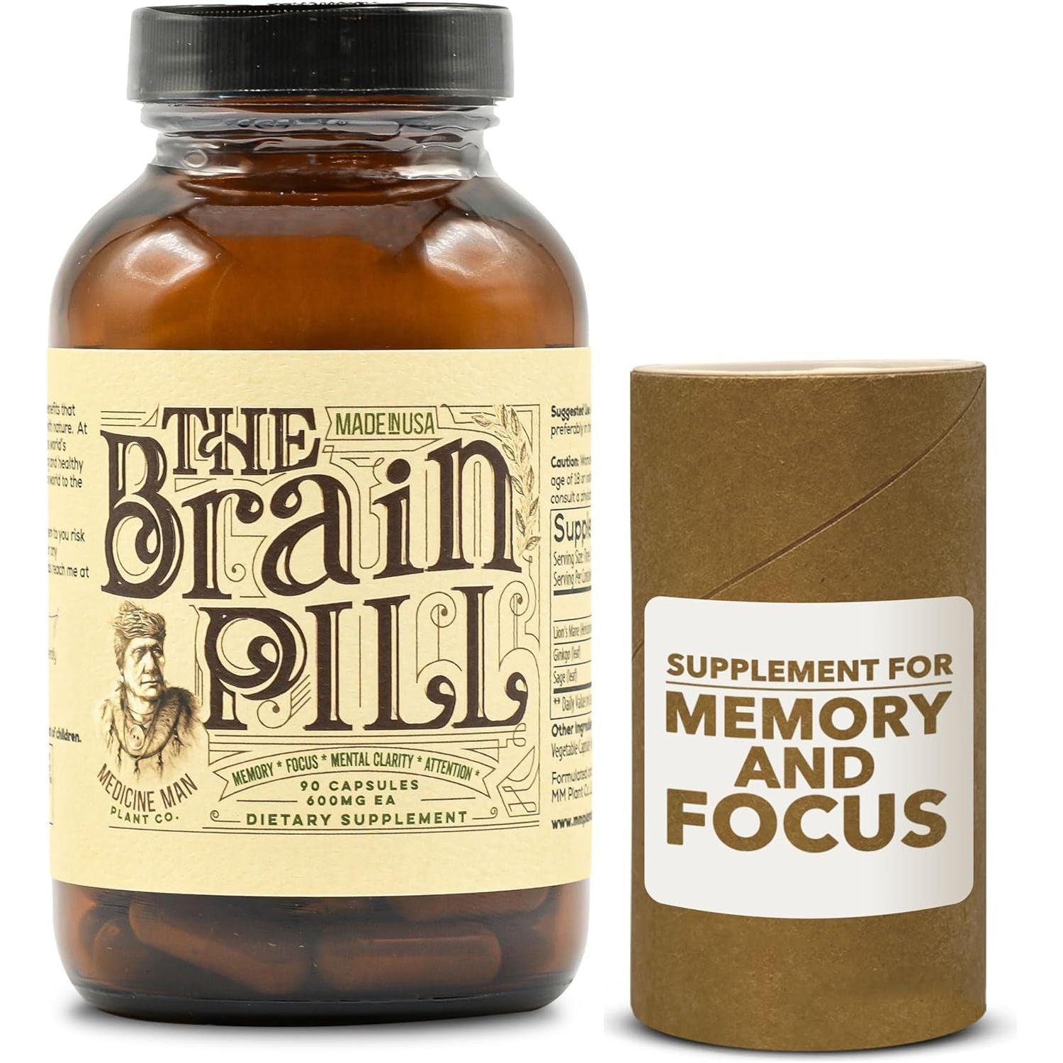 The Brain Pill - Brain Booster Supplement for Focus, Memory, Clarity, Energy 90 Capsules 