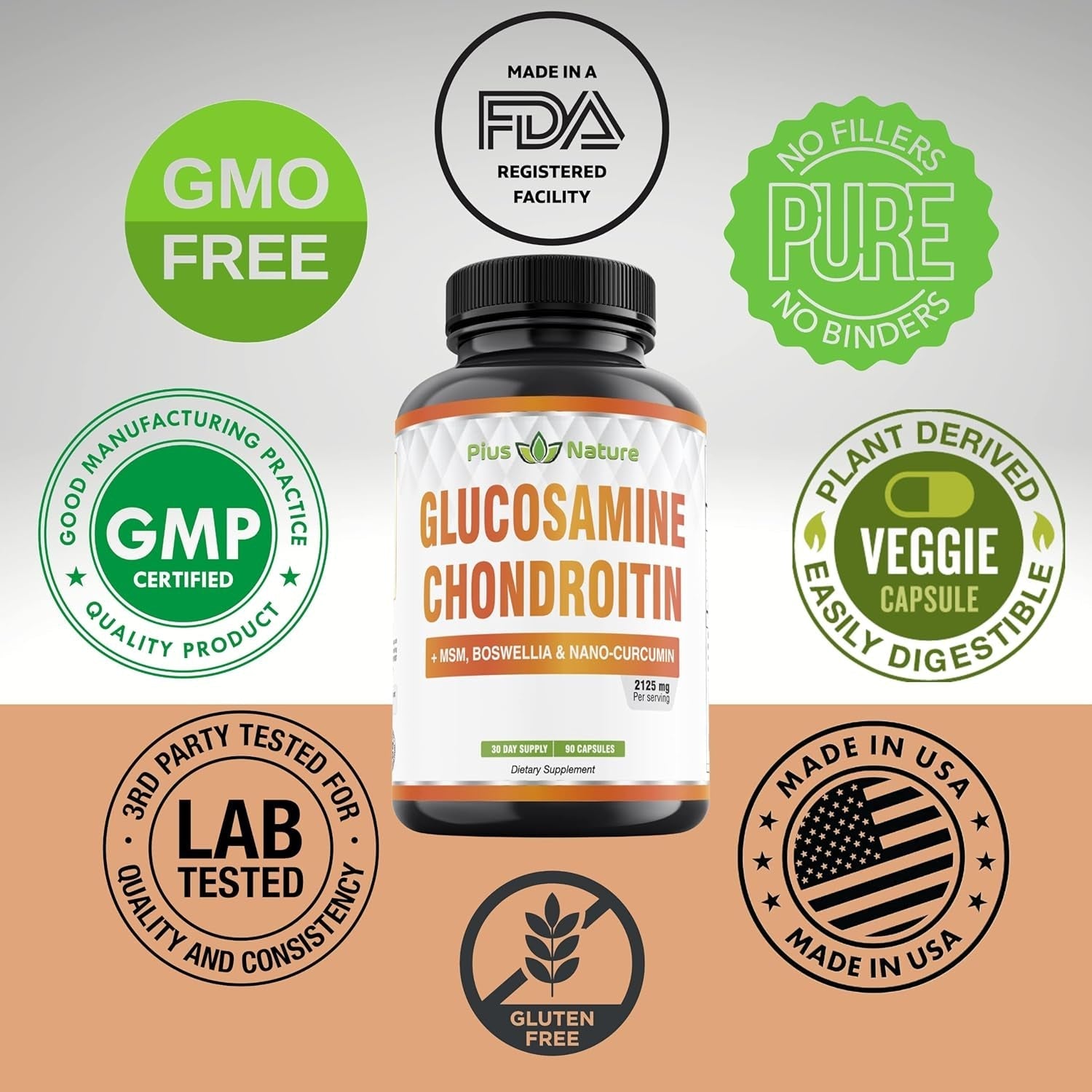 Glucosamine Chondroitin MSM Boswellia Curcumin Bromelain Quercetin - 90 Caps/30 Servings