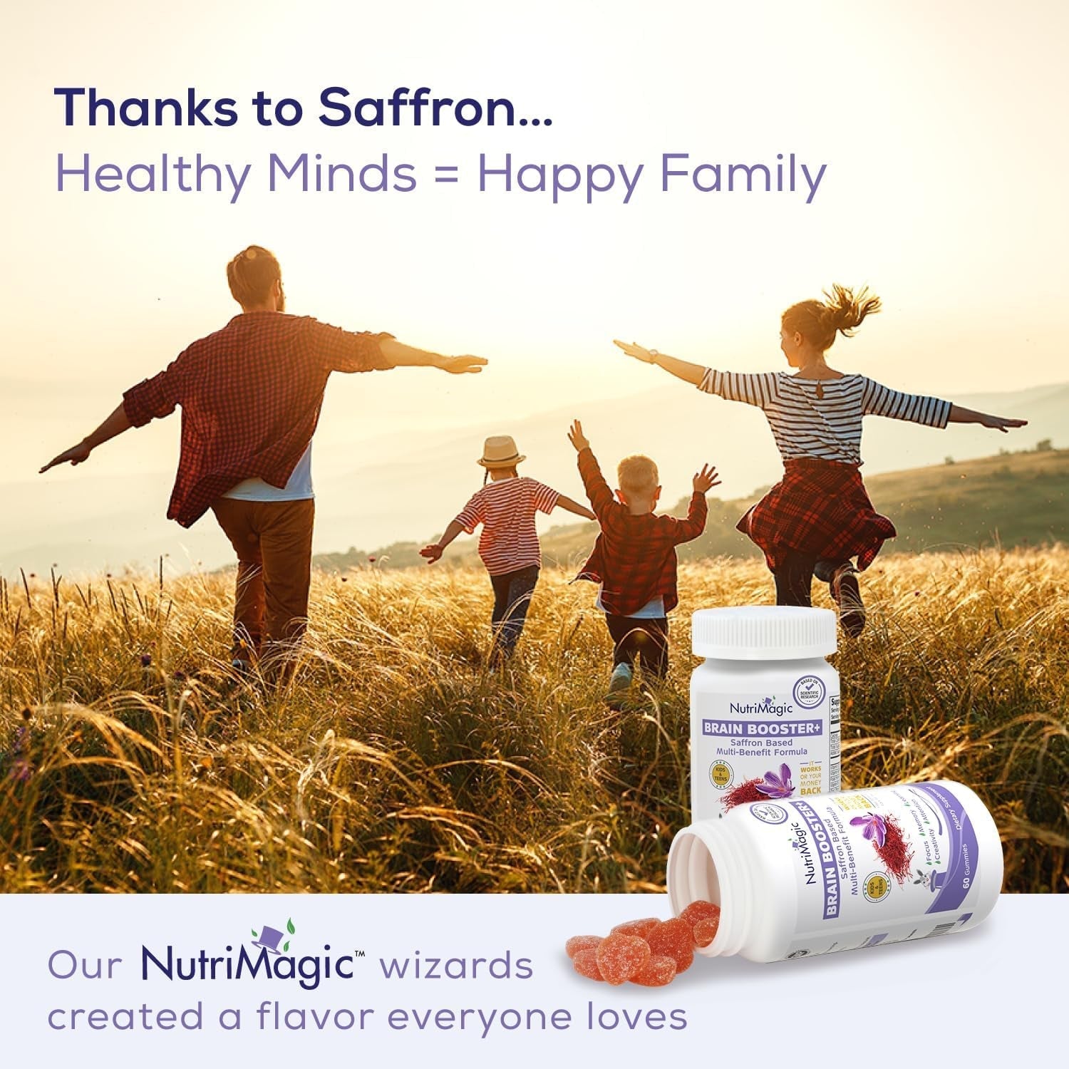 Brain Booster+ 30Mg Saffron-Based Multivitamin Gummies for Kids Focus & Mood Support, 60X Non-Gmo Gummy