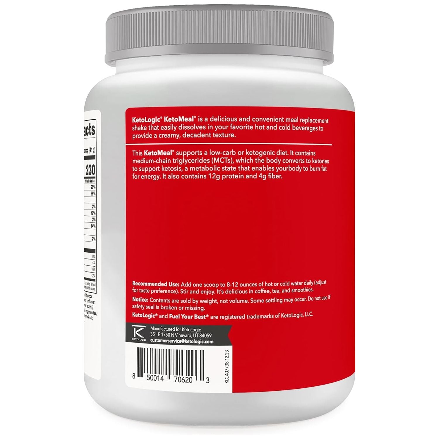 Ketologic Keto Meal Replacement Shake Powder for Optimal Results + MCT Oil + Grass-Fed Whey -20 Servings - Strawberry