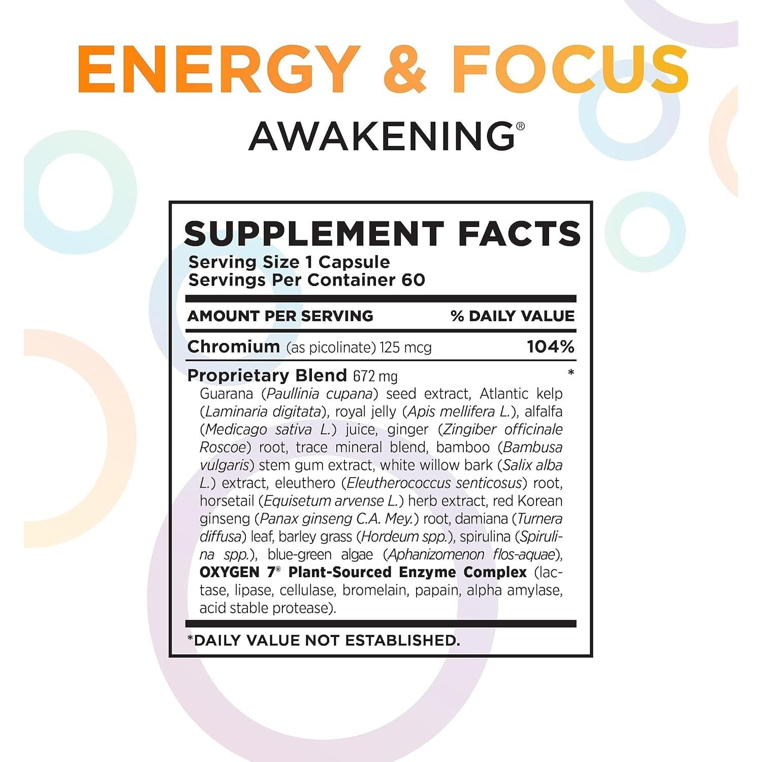 Awakening Natural Energy & Focus Nootropic Supplement for Focus, Energy, Mood & Clarity 60 Caps
