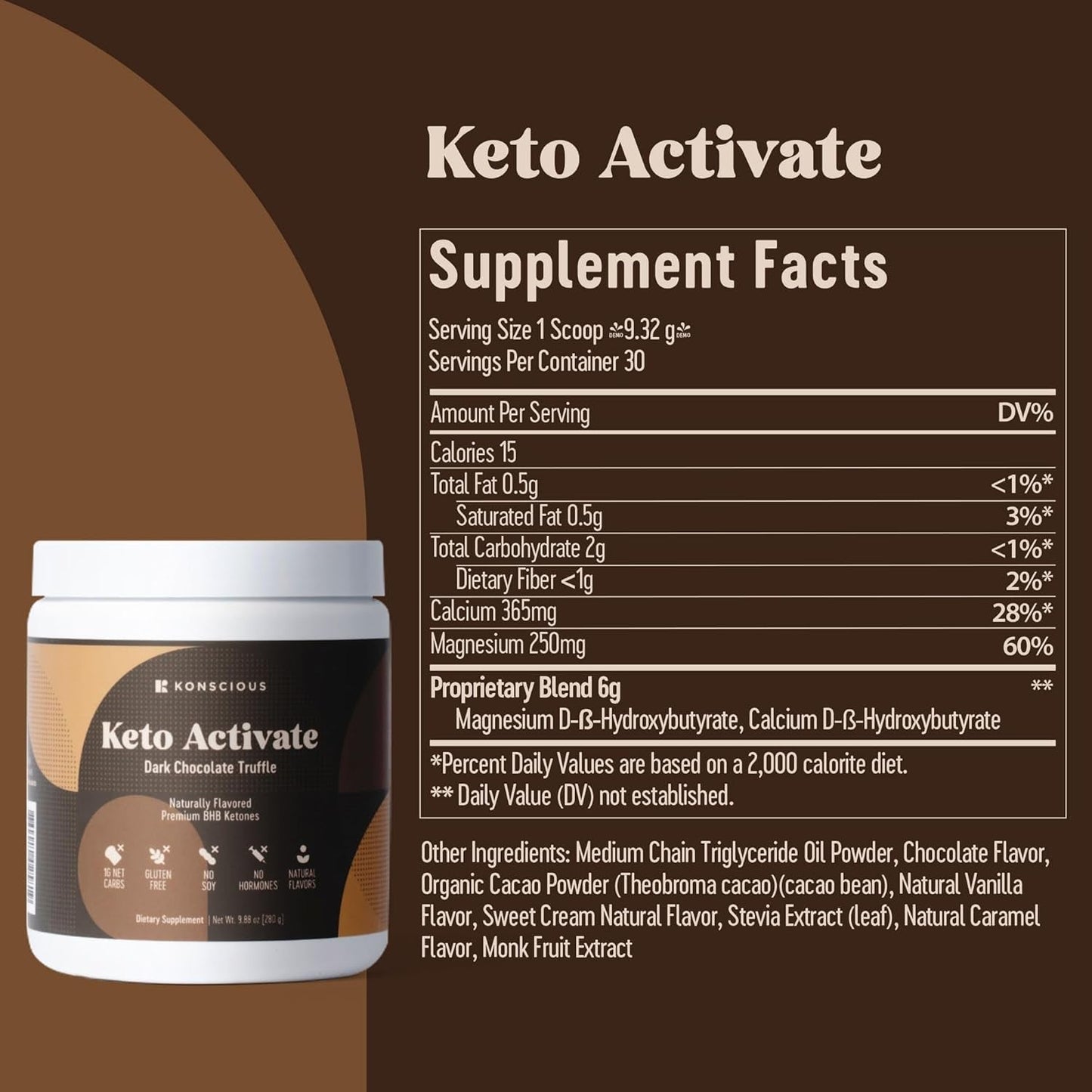 Dark Chocolate Truffle Exogenous Ketones Drink: Pure Keto Shake Powder with Chocolate Ketones