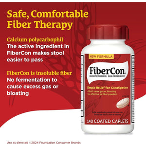 Fibercon Fiber Therapy Coated Caplets, Safe, Simple & Comfortable Insoluble Fiber for Bowel Irregularity 140 Caplets