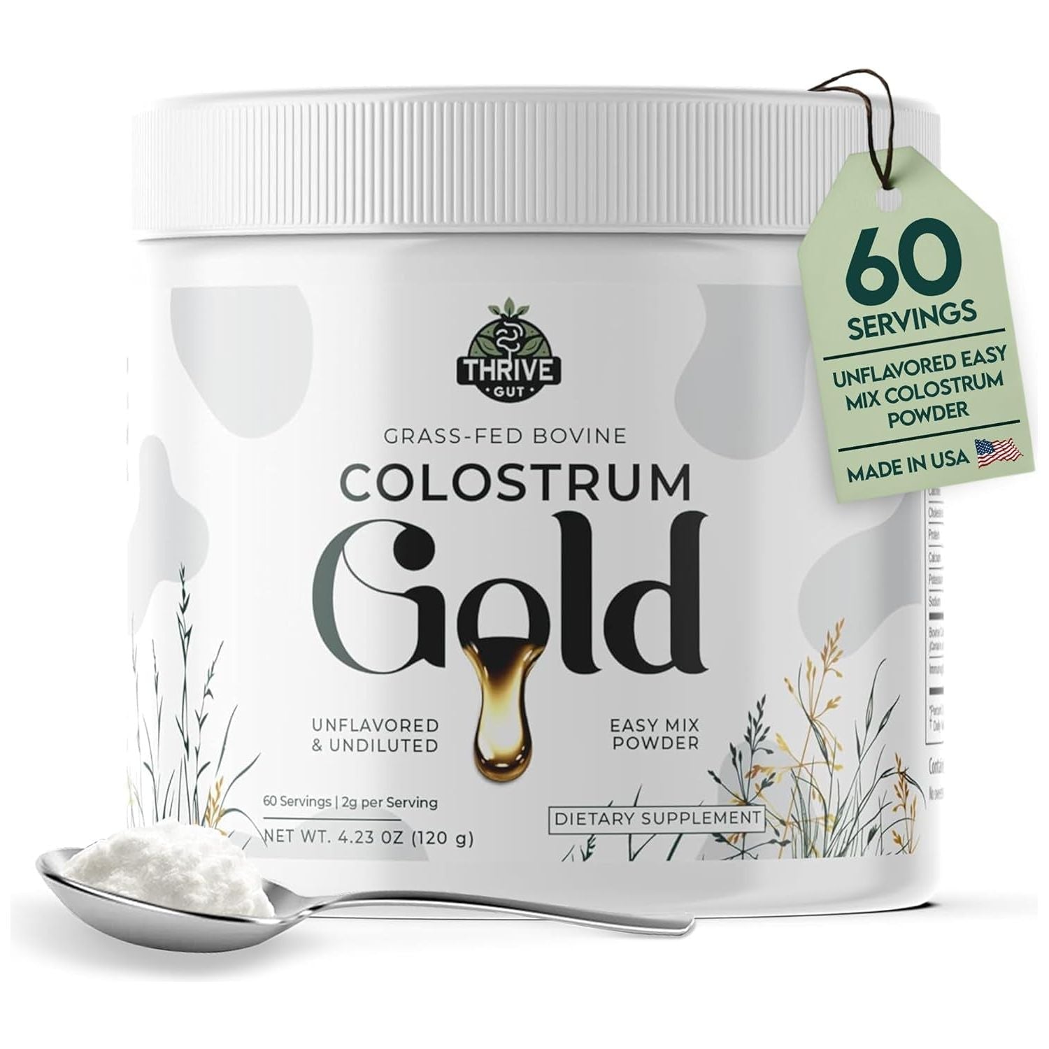Colostrum Gold - Premium Grass-Fed Bovine Colostrum Powder Supplement for Immunity, Gut Health, Muscle & Wellness 60 Servings