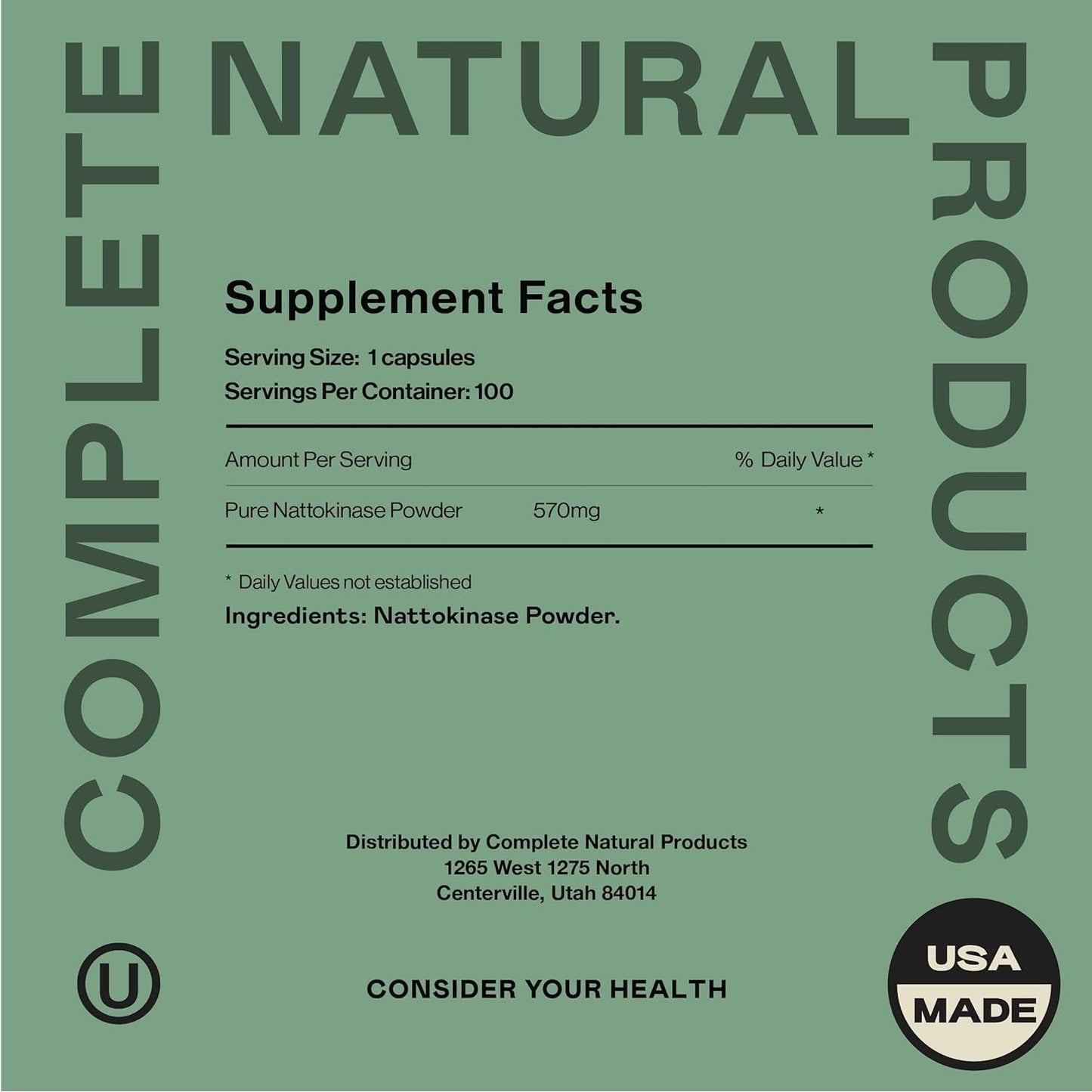 Complete Natural Products Nattokinase Capsules - 100 Count 570Mg 6000Fu'S